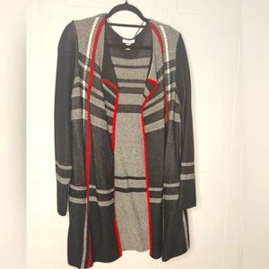 Charter Club Open Front Chunky Knit Black Red White Plaid Cardigan Sz XL
